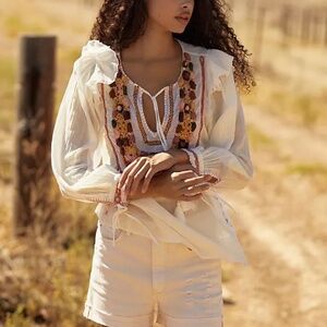 NWT Anthropologie Embroidered Peasant Boho Blouse 6
